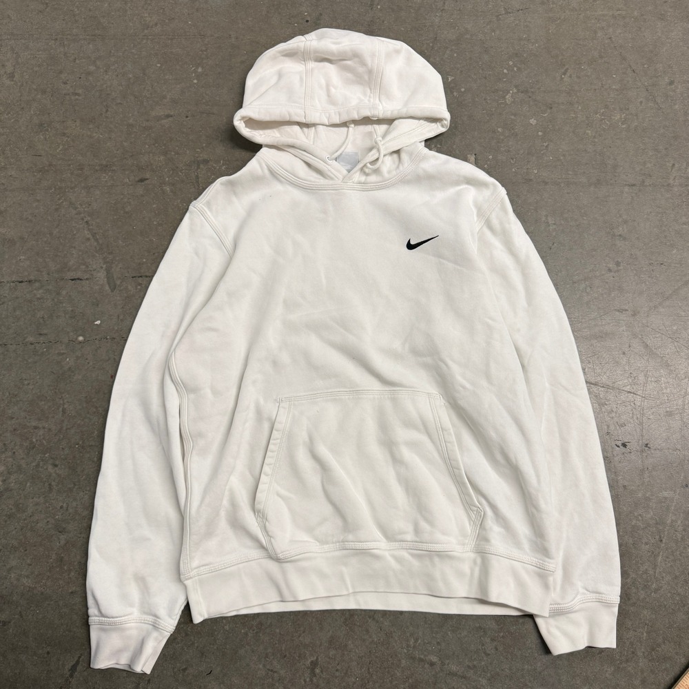 Nike Mens Sportswear Club Fleece Hoodie White Black Swoosh BV2654-100 Large
